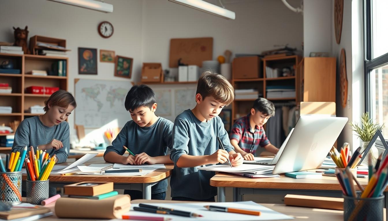 Student using a study guide to organize academic notes
